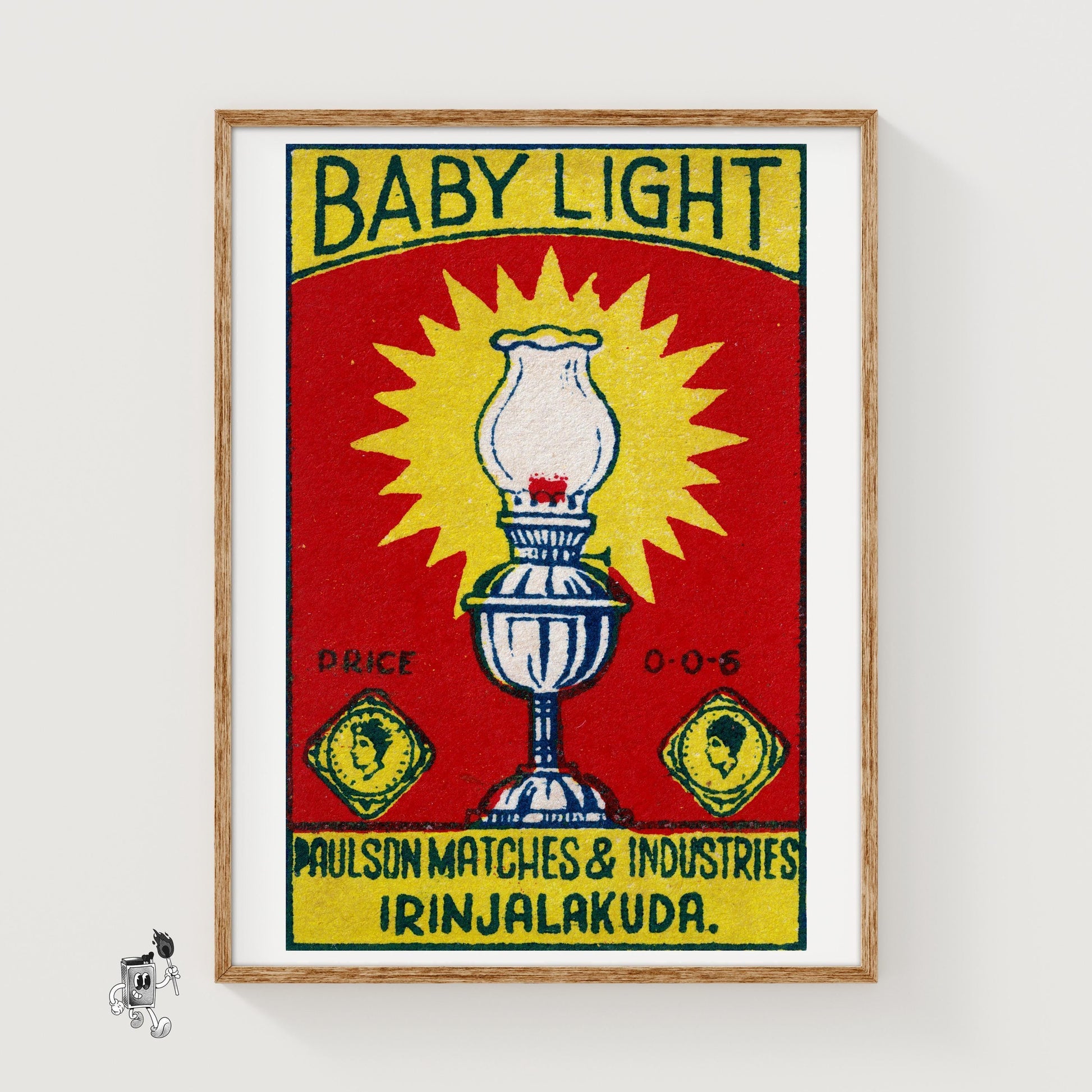 Illustration Of An Oil Lamp - vintage matchbox label print