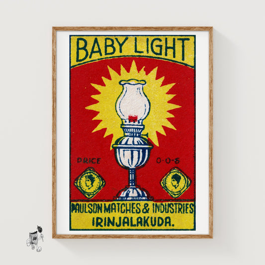 Illustration Of An Oil Lamp - vintage matchbox label print