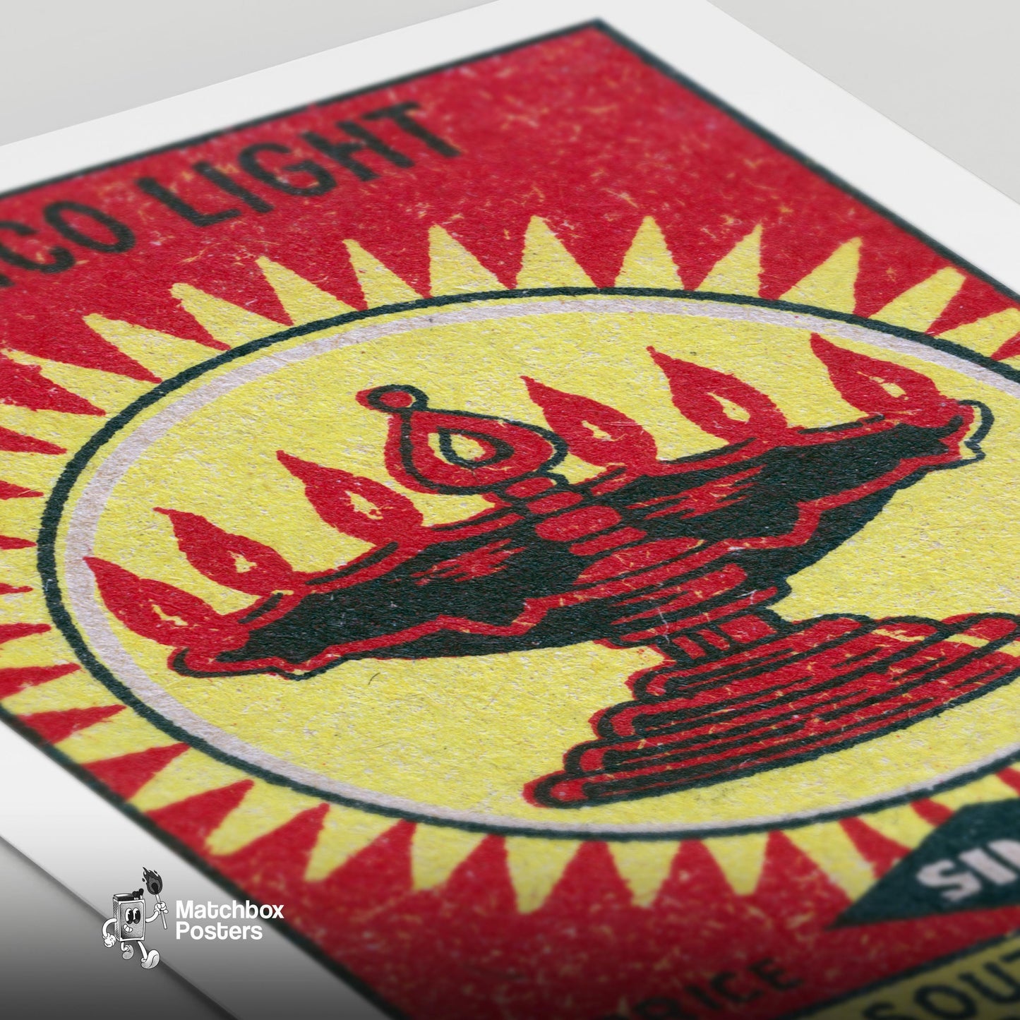 Flaming Lantern - vintage matchbox label print - close-up detail