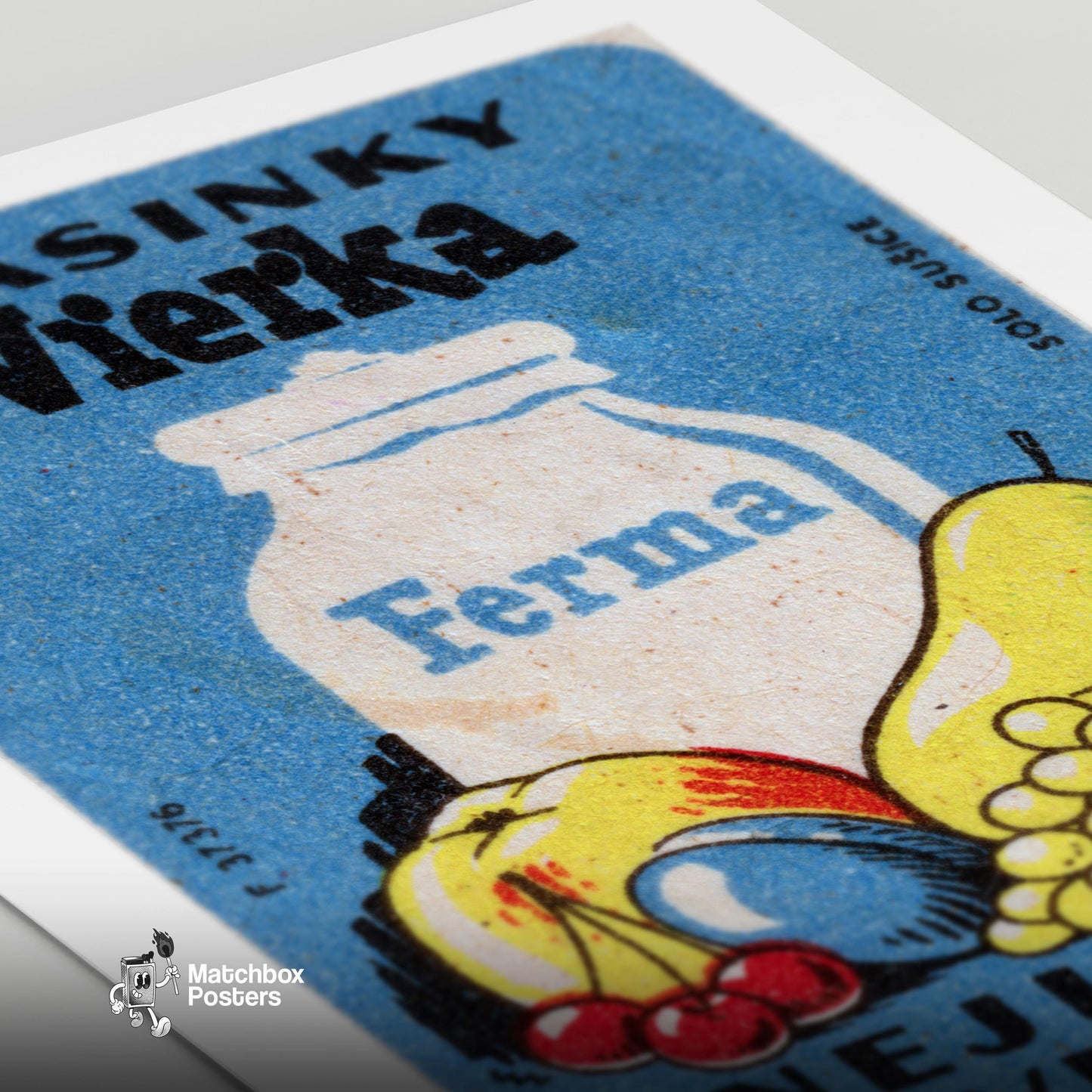 Milk Jug and Fruit - vintage matchbox label print - close-up detail