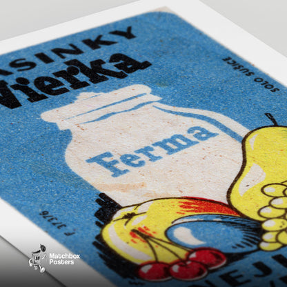 Milk Jug and Fruit - vintage matchbox label print - close-up detail