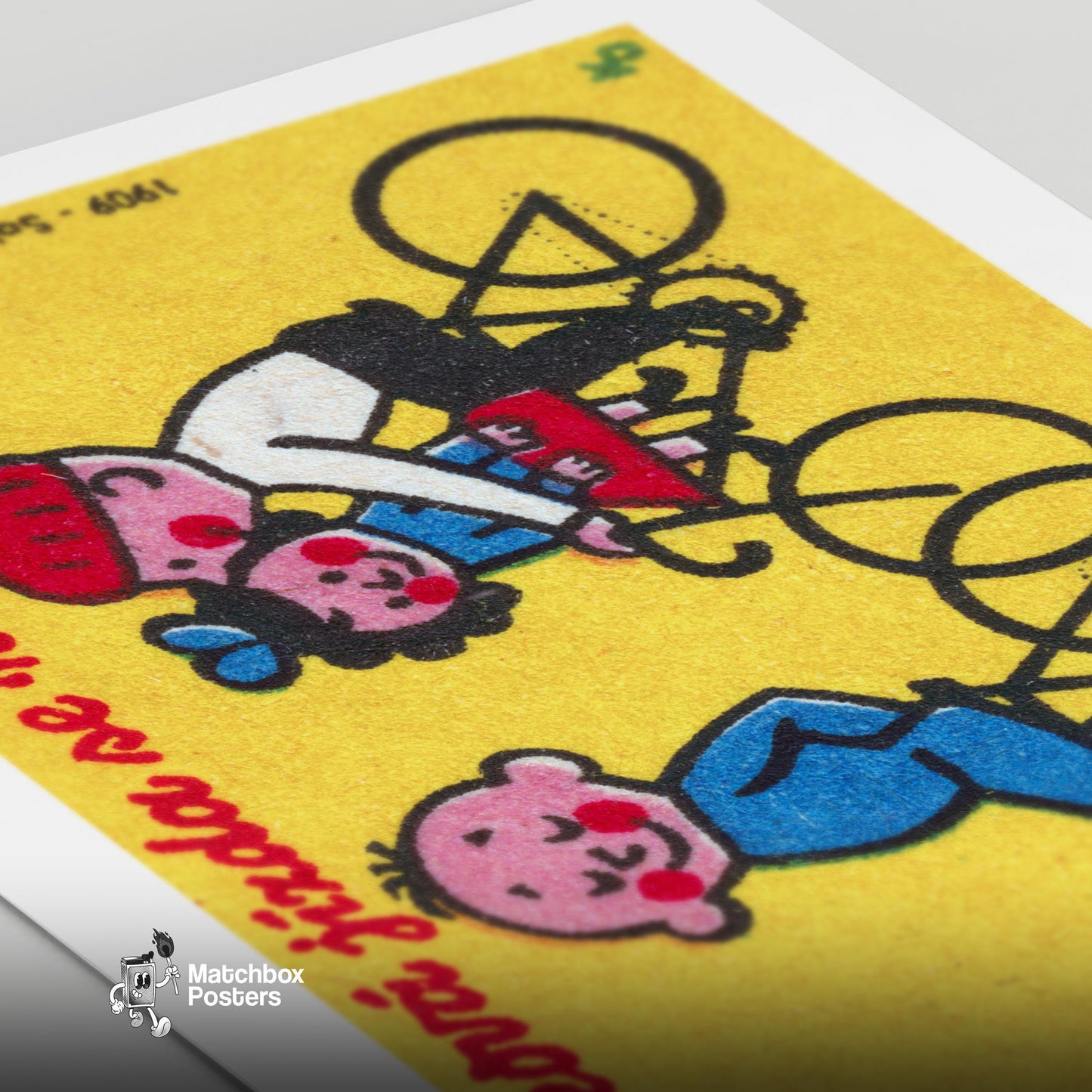 Children on Bicycles - vintage matchbox label print - close-up detail