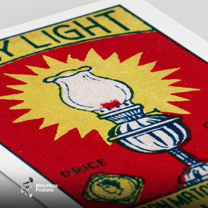 Illustration Of An Oil Lamp - vintage matchbox label print - close-up detail