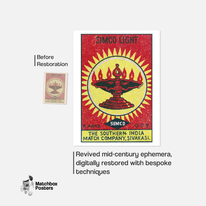 Flaming Lantern - vintage matchbox label print - framed wall art preview