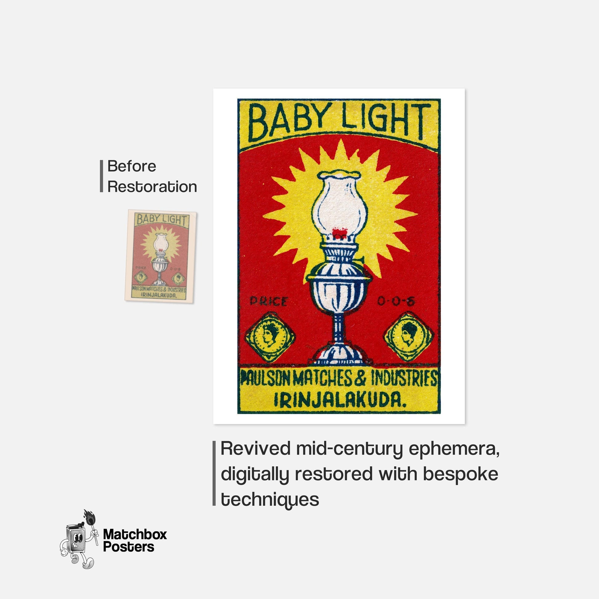 Illustration Of An Oil Lamp - vintage matchbox label print - framed wall art preview