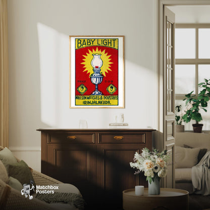 Illustration Of An Oil Lamp - vintage matchbox label print - living room mockup