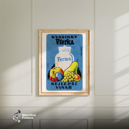 Milk Jug and Fruit - vintage matchbox label print - bedroom mockup