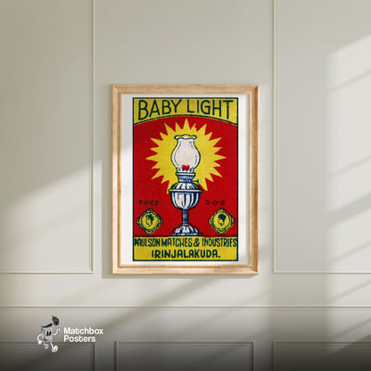 Illustration Of An Oil Lamp - vintage matchbox label print - bedroom mockup
