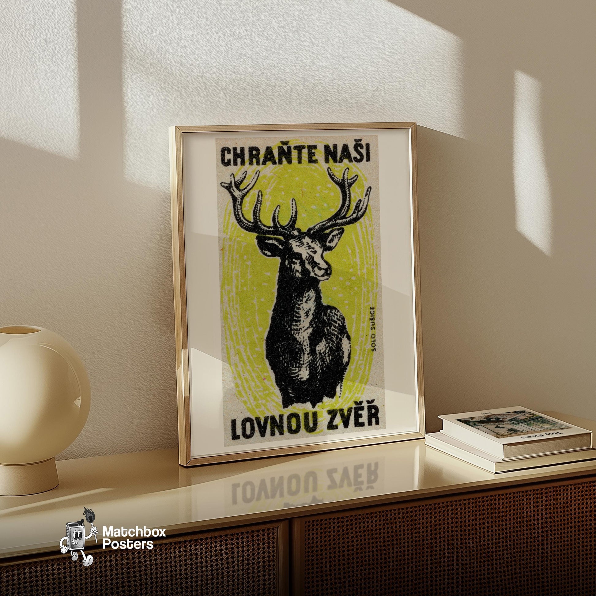 Black Stag - vintage matchbox label print - size comparison