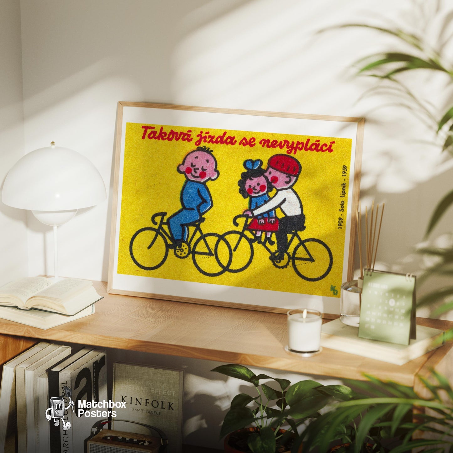 Children on Bicycles - vintage matchbox label print - office wall