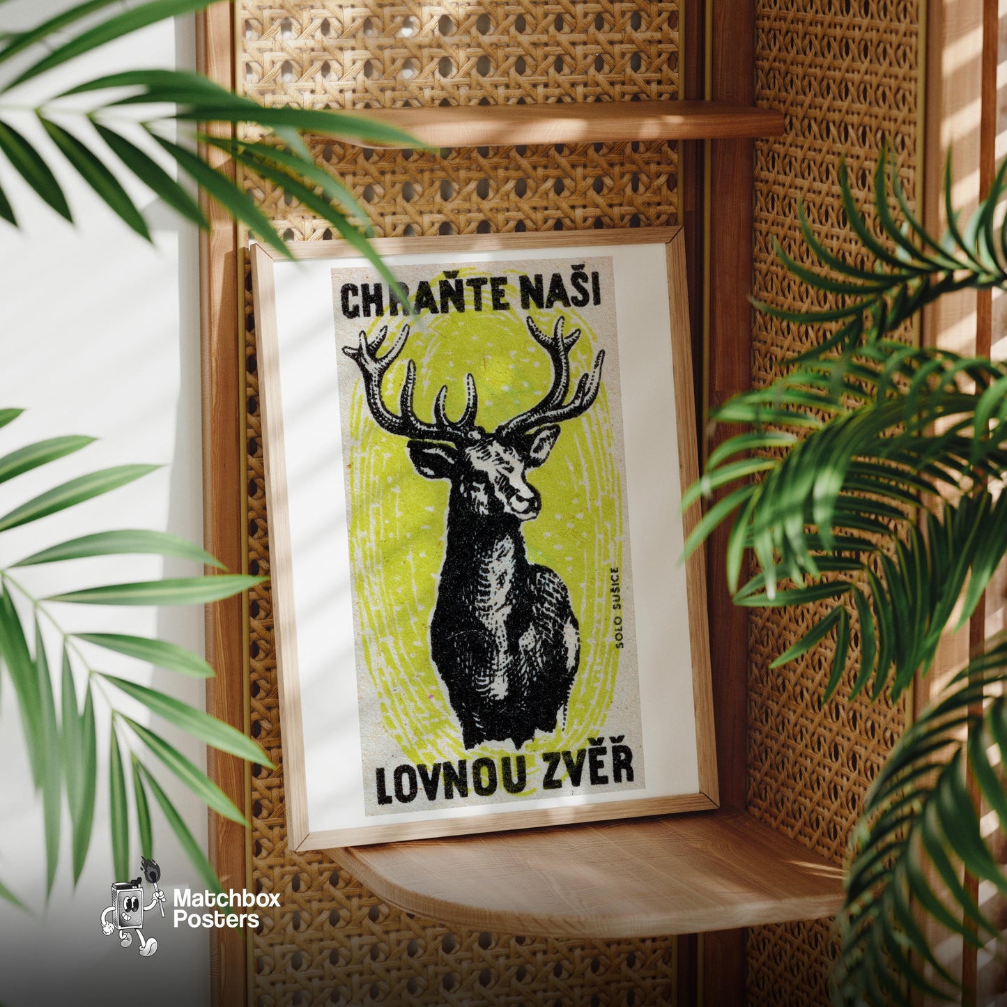 Black Stag - vintage matchbox label print - office wall