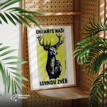 Black Stag - vintage matchbox label print - office wall