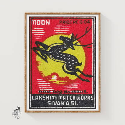 Jumping Deer - vintage matchbox label print