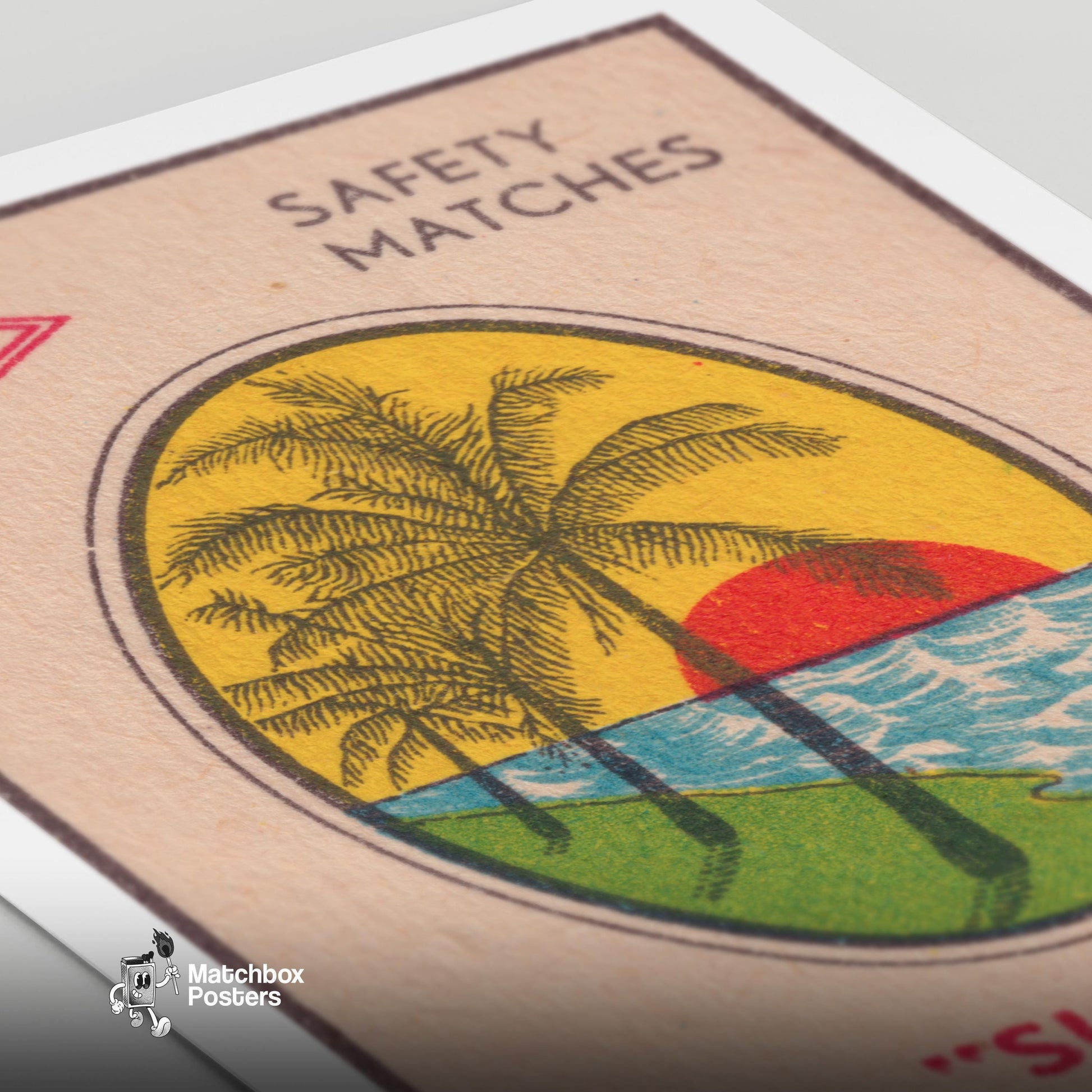 Palm Trees - vintage matchbox label print - close-up detail