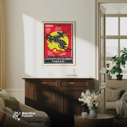 Jumping Deer - vintage matchbox label print - living room mockup