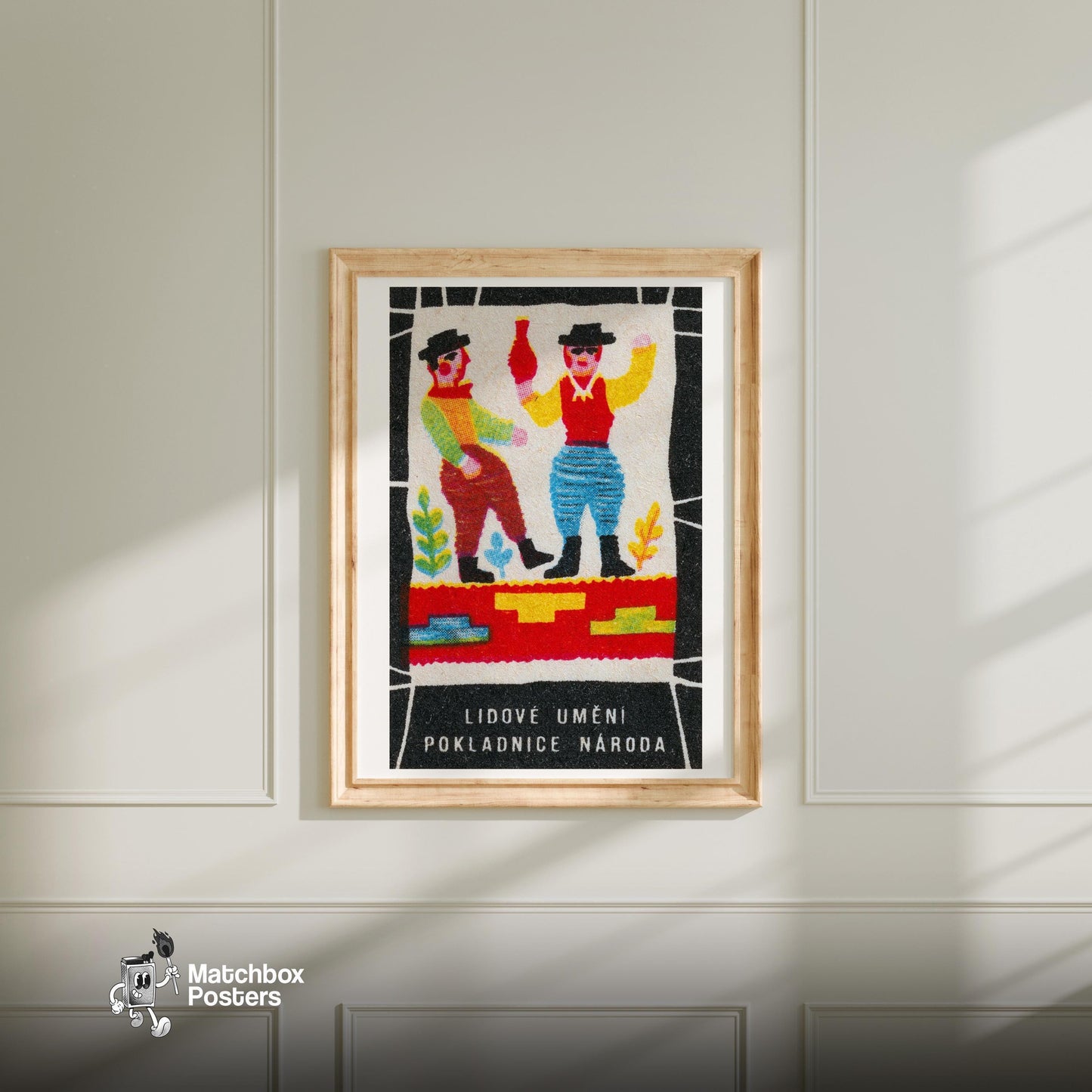 Dancing Men - vintage matchbox label print - bedroom mockup
