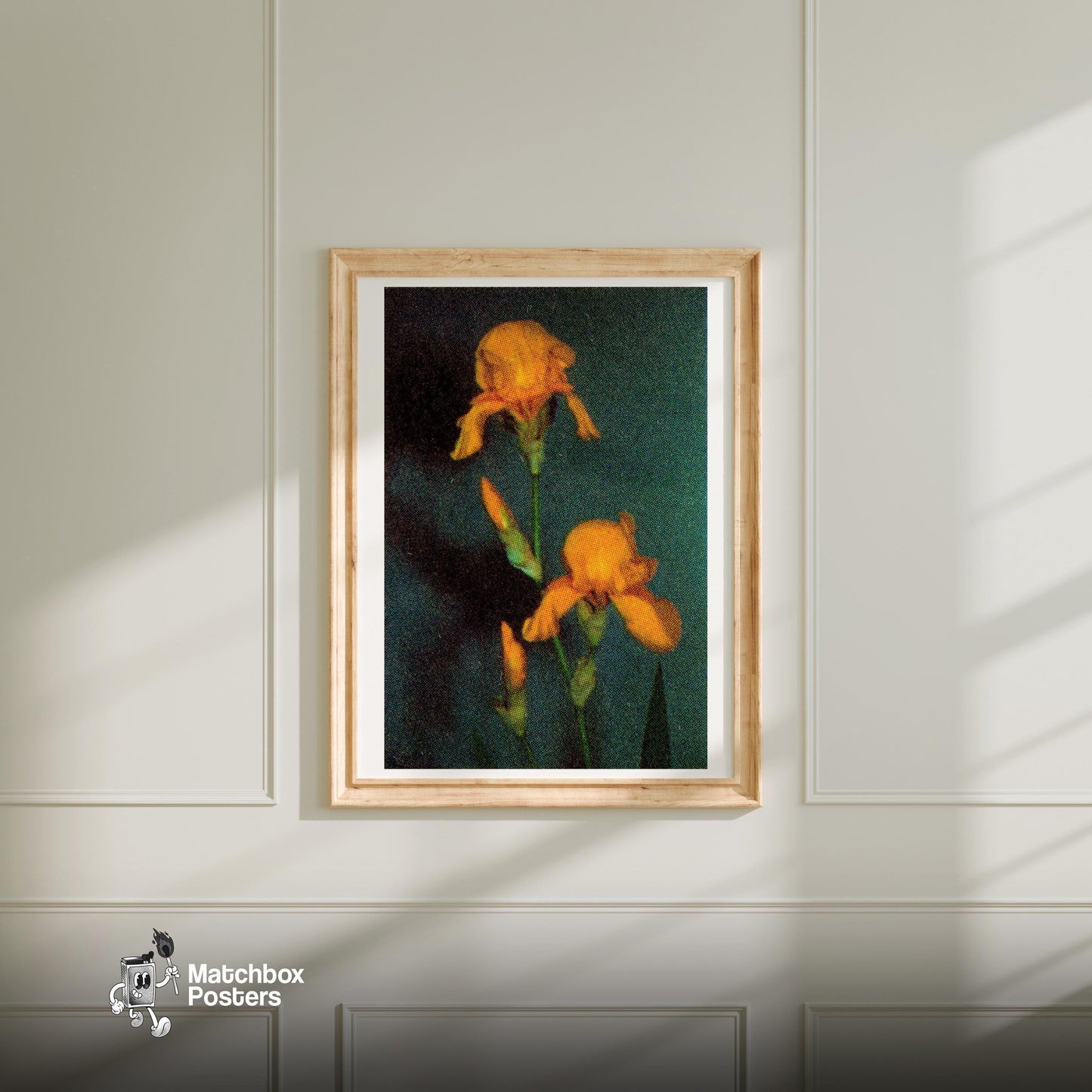 Yellow Flowers - vintage matchbox label print - bedroom mockup