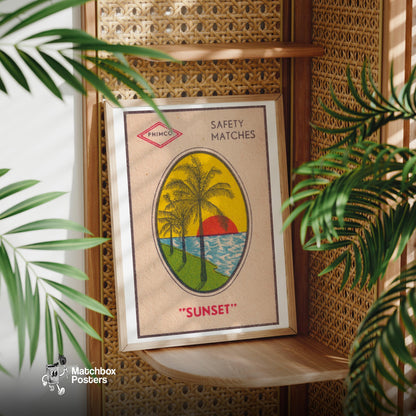 Palm Trees - vintage matchbox label print - office wall