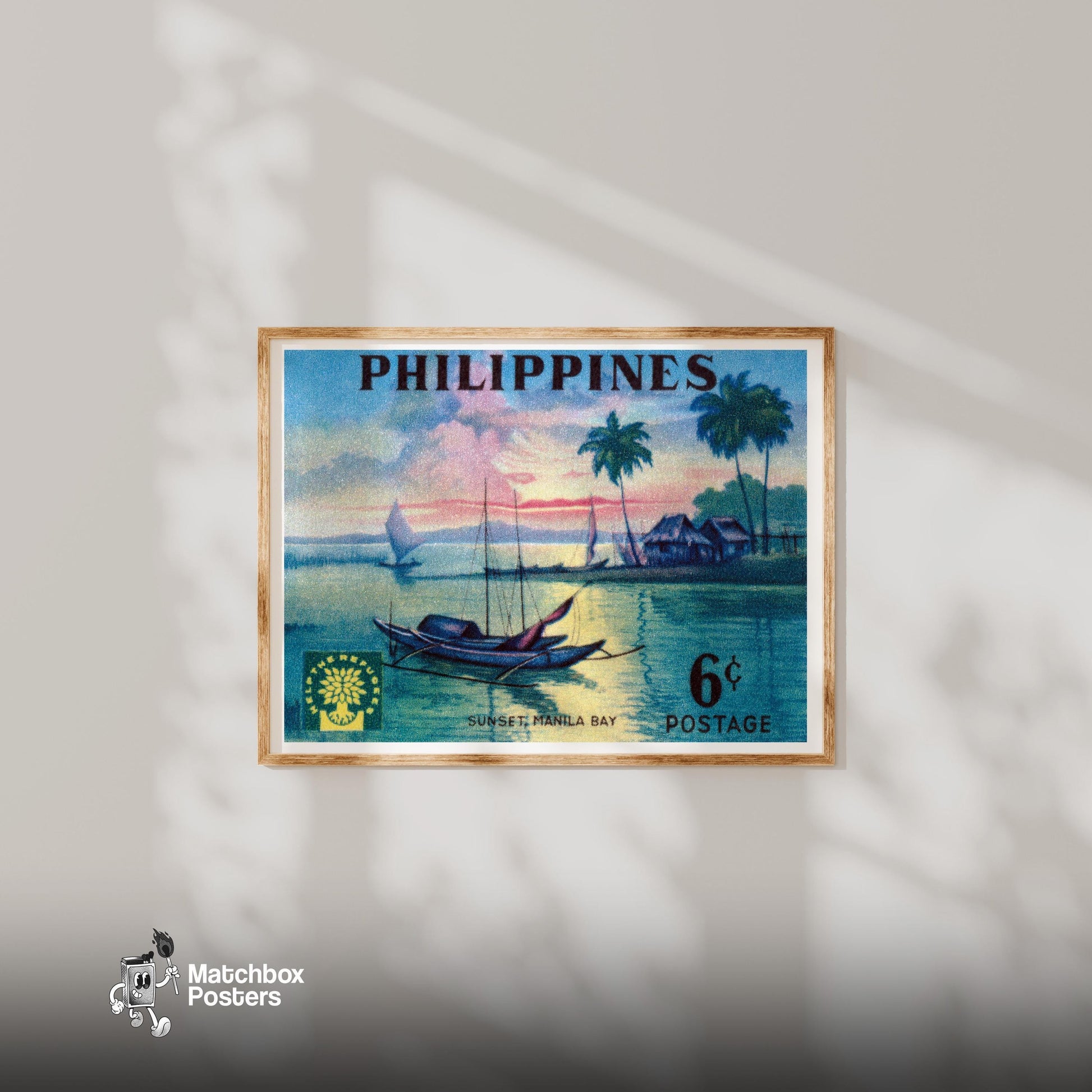 Sunset Over Manila Bay - vintage matchbox label print - bedroom mockup