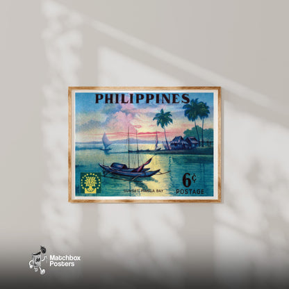 Sunset Over Manila Bay - vintage matchbox label print - bedroom mockup