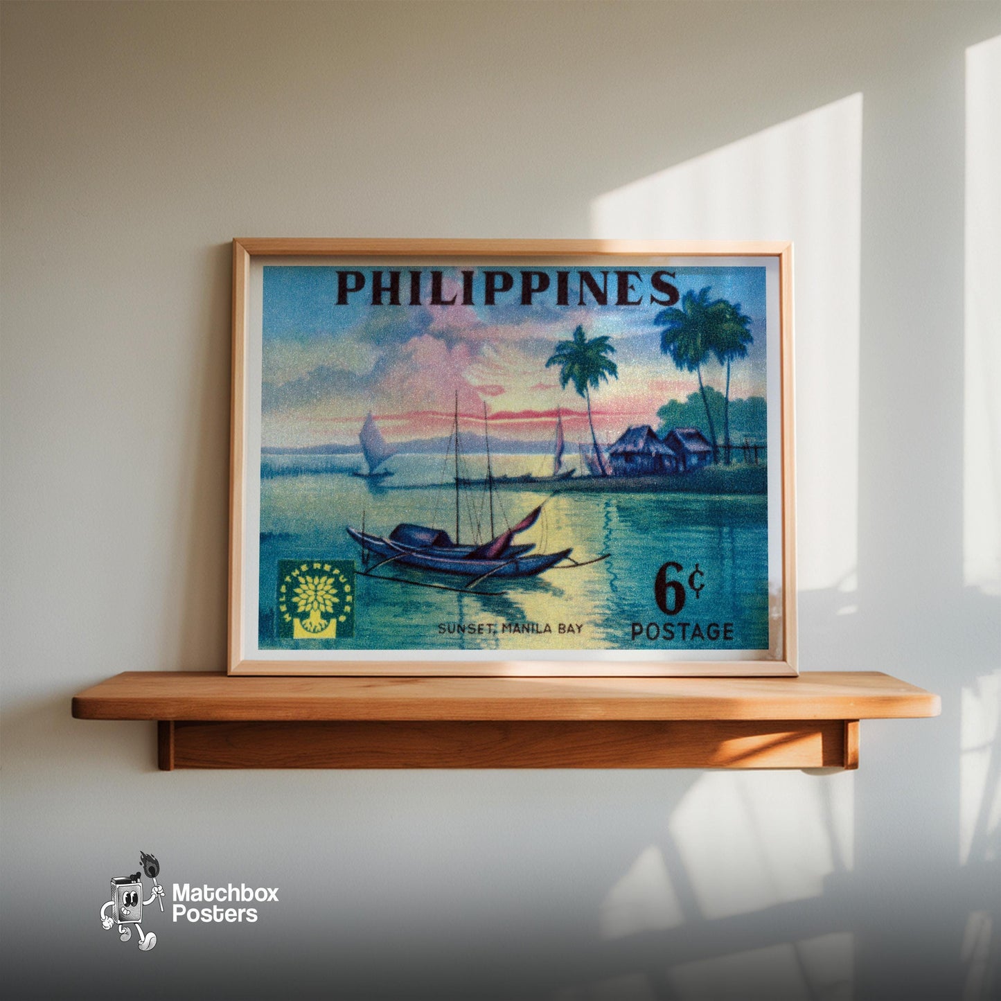Sunset Over Manila Bay - vintage matchbox label print - size comparison