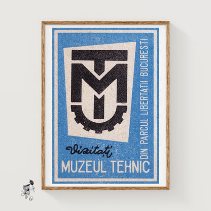 Bucharest Technical Museum - vintage matchbox label print