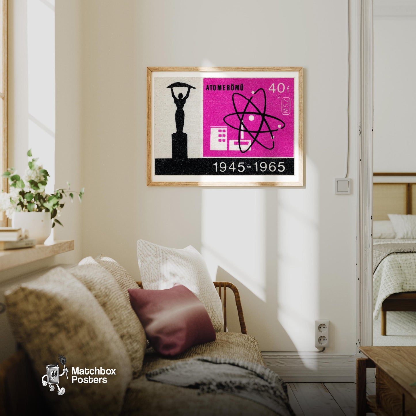 Nuclear Science - vintage matchbox label print - living room mockup
