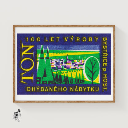 Czech Townscape - vintage matchbox label print