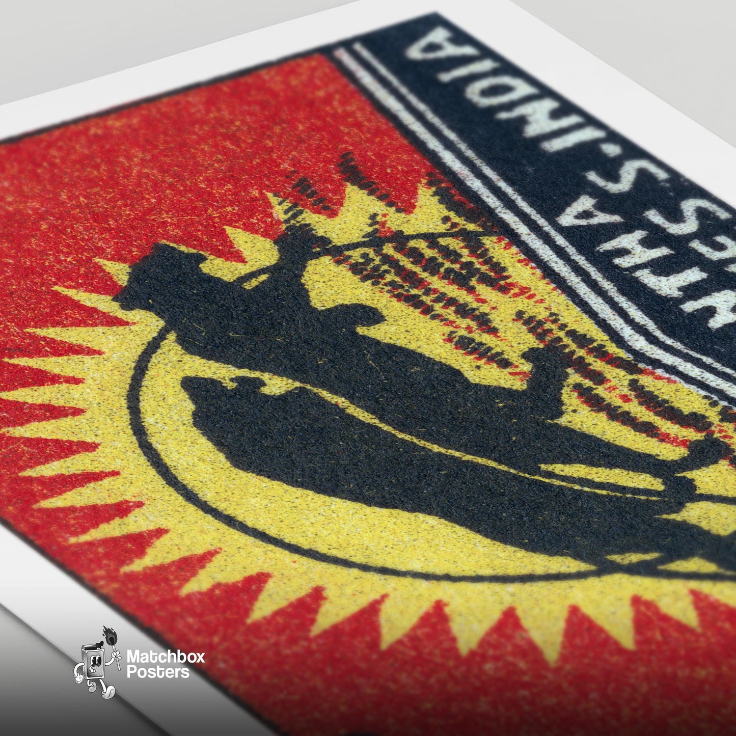 Running Lions - vintage matchbox label print - close-up detail