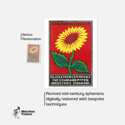 Sunflower - vintage matchbox label print - framed wall art preview