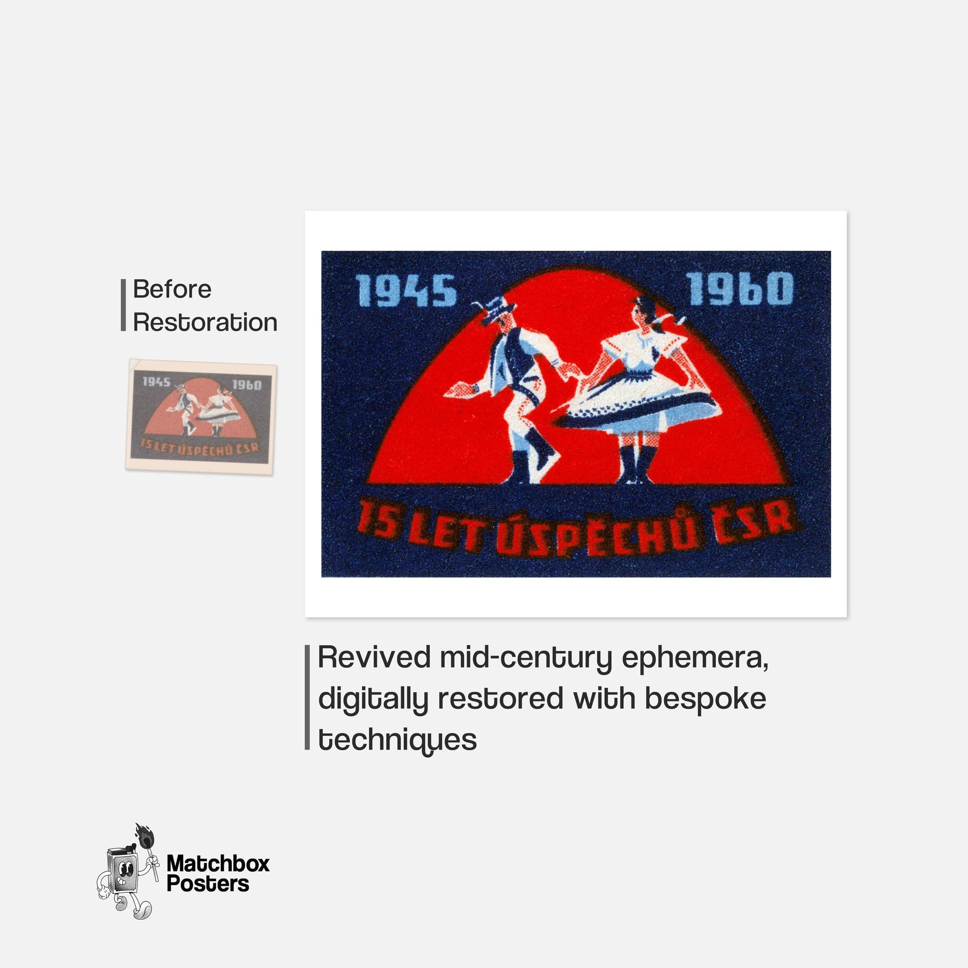 Couple Czechoslovakia Mid-Century Matchbox Label - vintage matchbox label print - framed wall art preview
