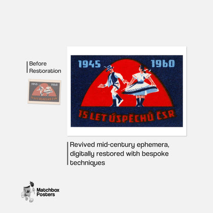 Couple Czechoslovakia Mid-Century Matchbox Label - vintage matchbox label print - framed wall art preview