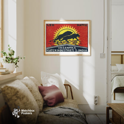 Running Lions - vintage matchbox label print - living room mockup