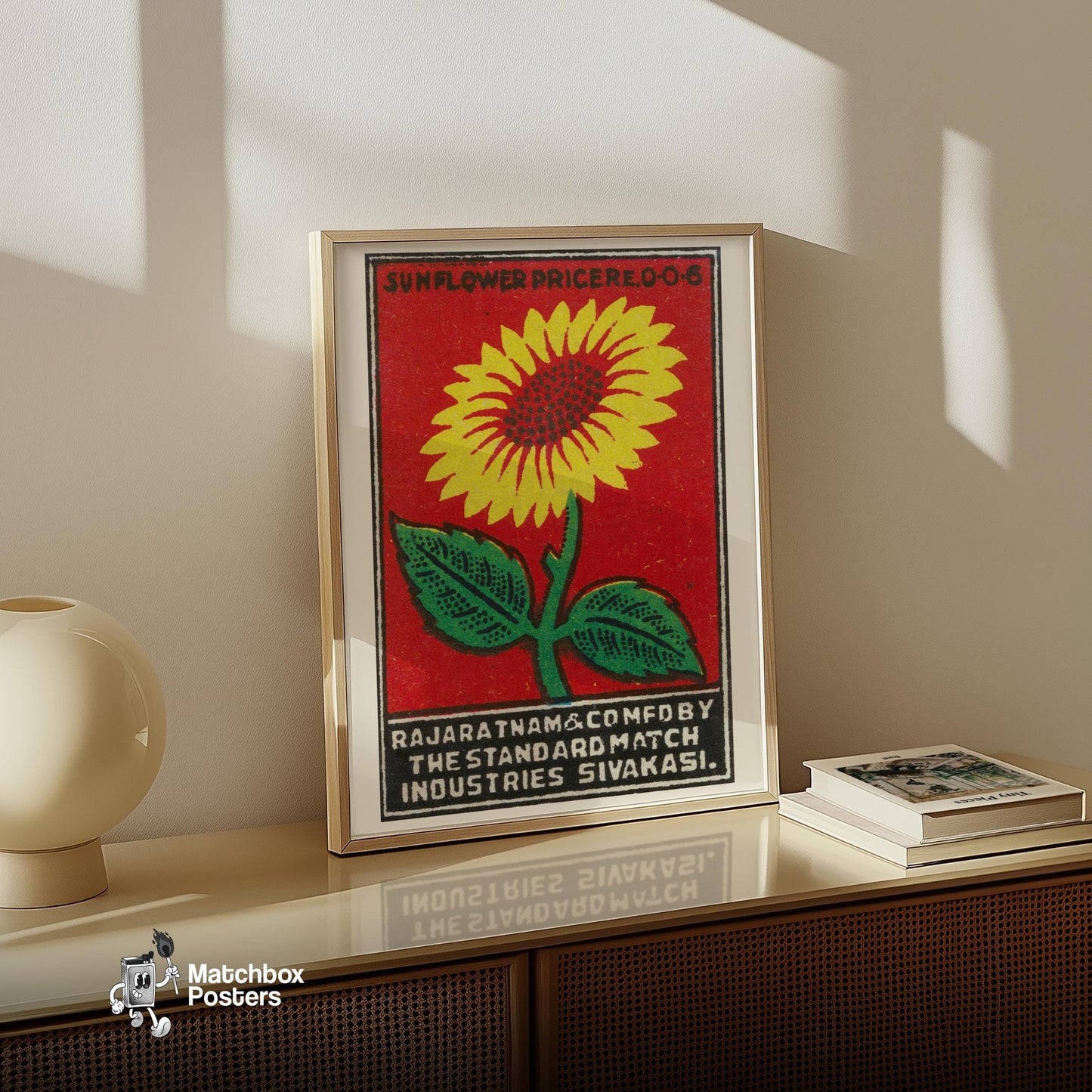 Sunflower - vintage matchbox label print - size comparison