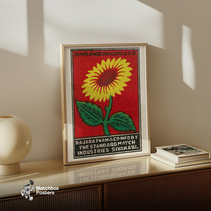 Sunflower - vintage matchbox label print - size comparison