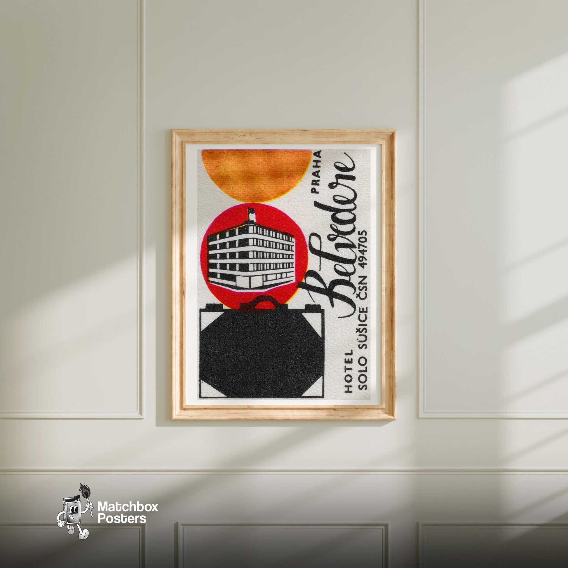 Modern Architecture - vintage matchbox label print - bedroom mockup