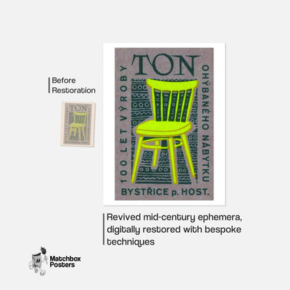 Yellow Chair - vintage matchbox label print - framed wall art preview