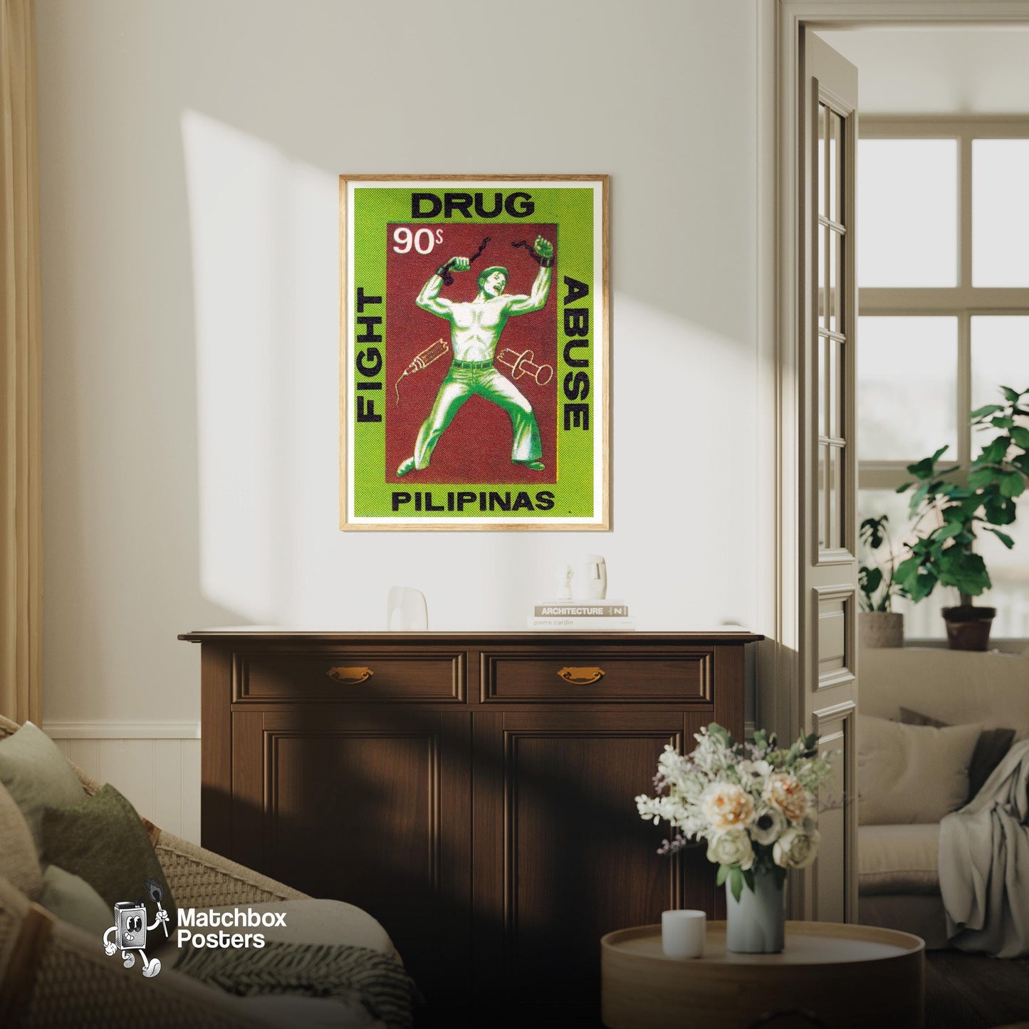 Filipino - vintage matchbox label print - living room mockup