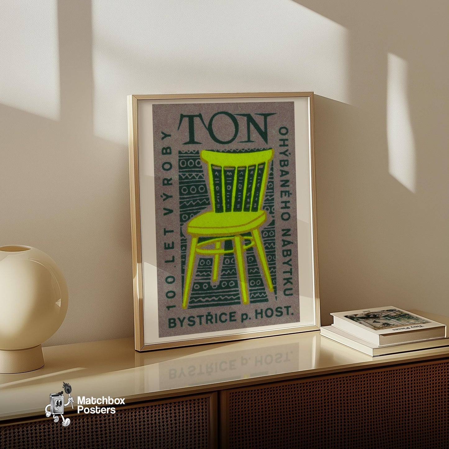 Yellow Chair - vintage matchbox label print - size comparison