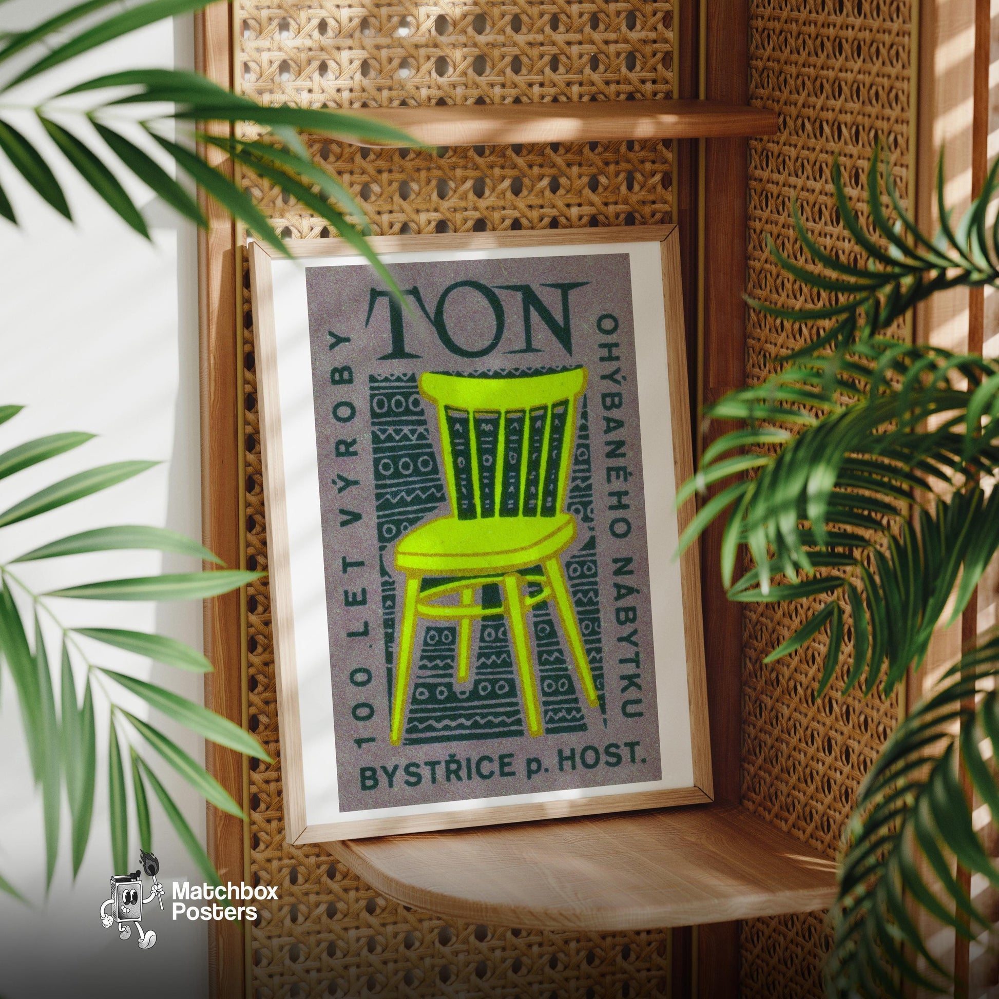 Yellow Chair - vintage matchbox label print - office wall