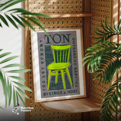 Yellow Chair - vintage matchbox label print - office wall