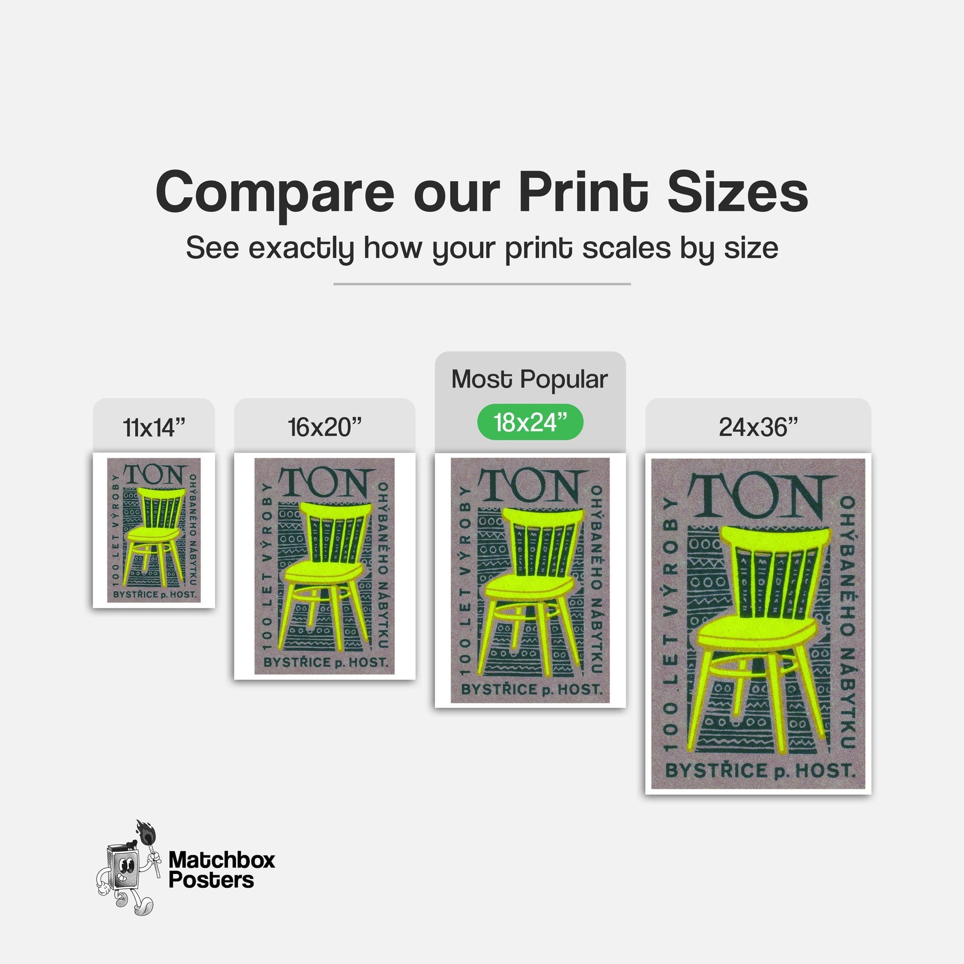 Yellow Chair - vintage matchbox label print - gallery wall preview