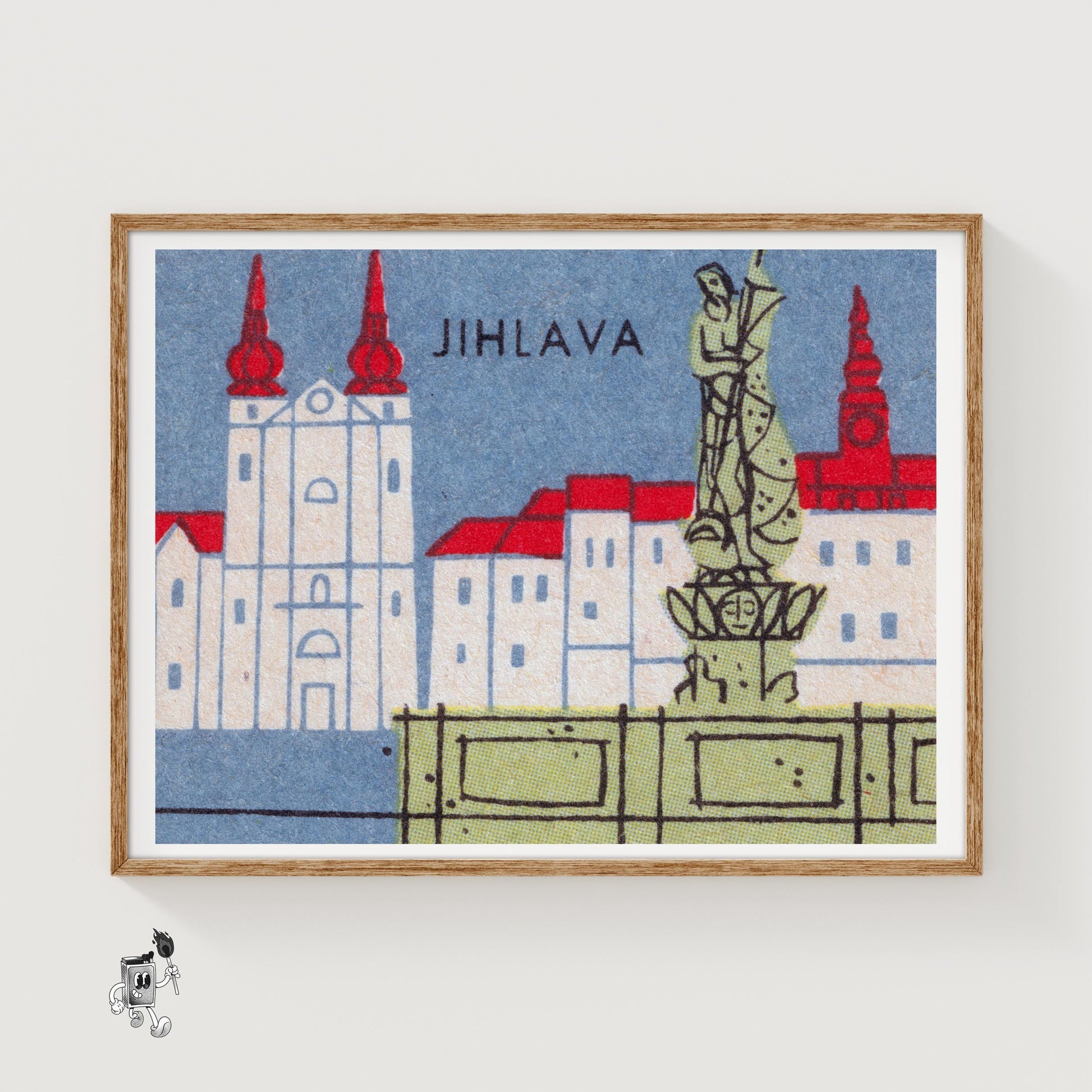 Jihlava Buildings - vintage matchbox label print