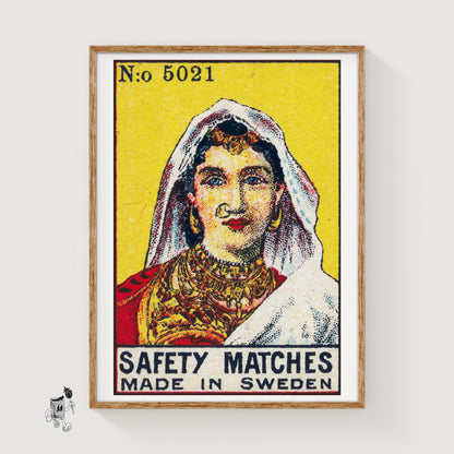 Indian Woman - vintage matchbox label print