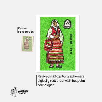 Serbian Woman - vintage matchbox label print - framed wall art preview