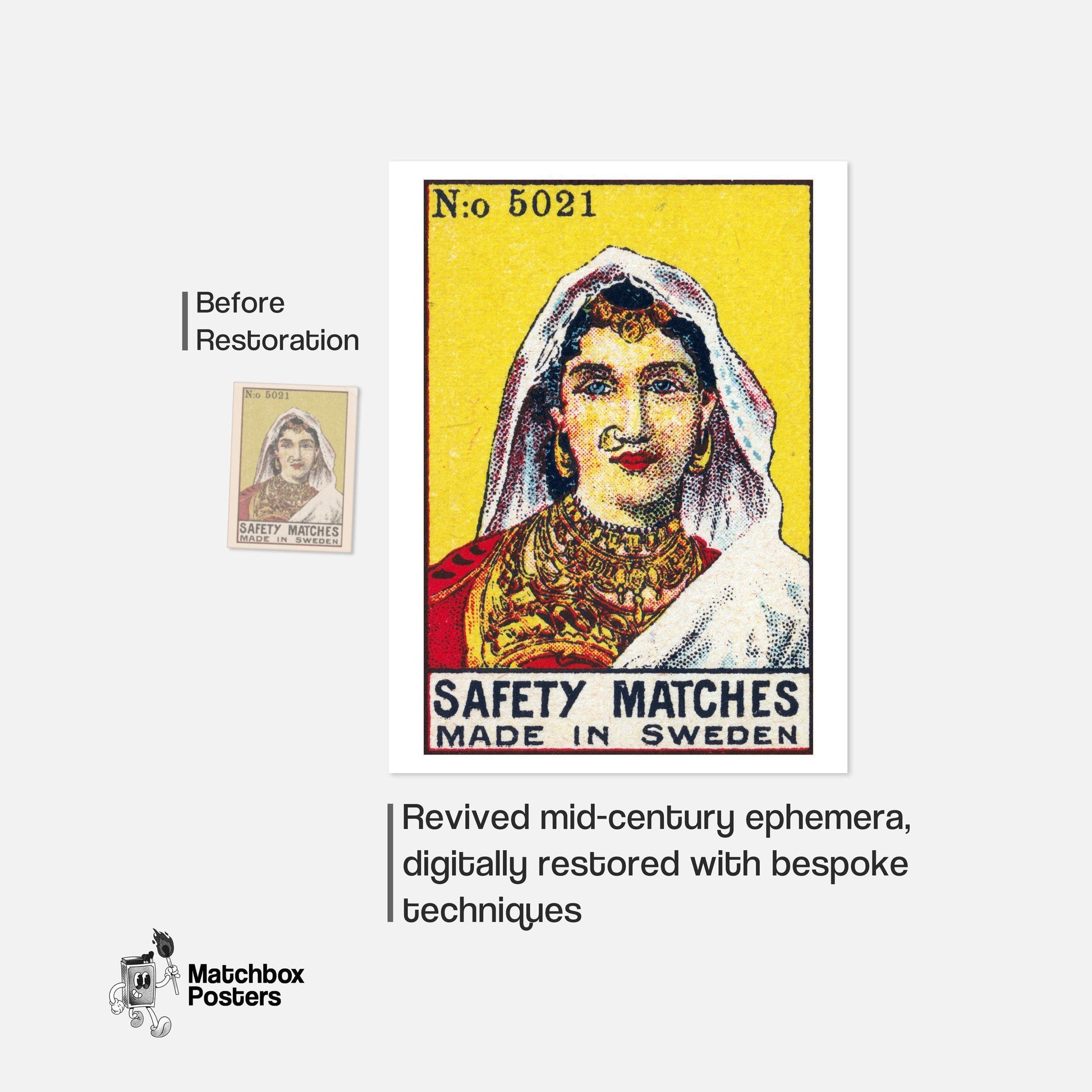 Indian Woman - vintage matchbox label print - framed wall art preview