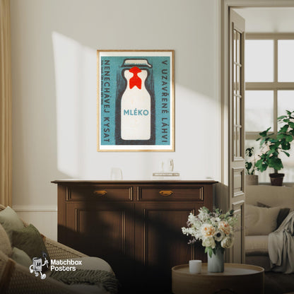 Milk Bottle - vintage matchbox label print - living room mockup