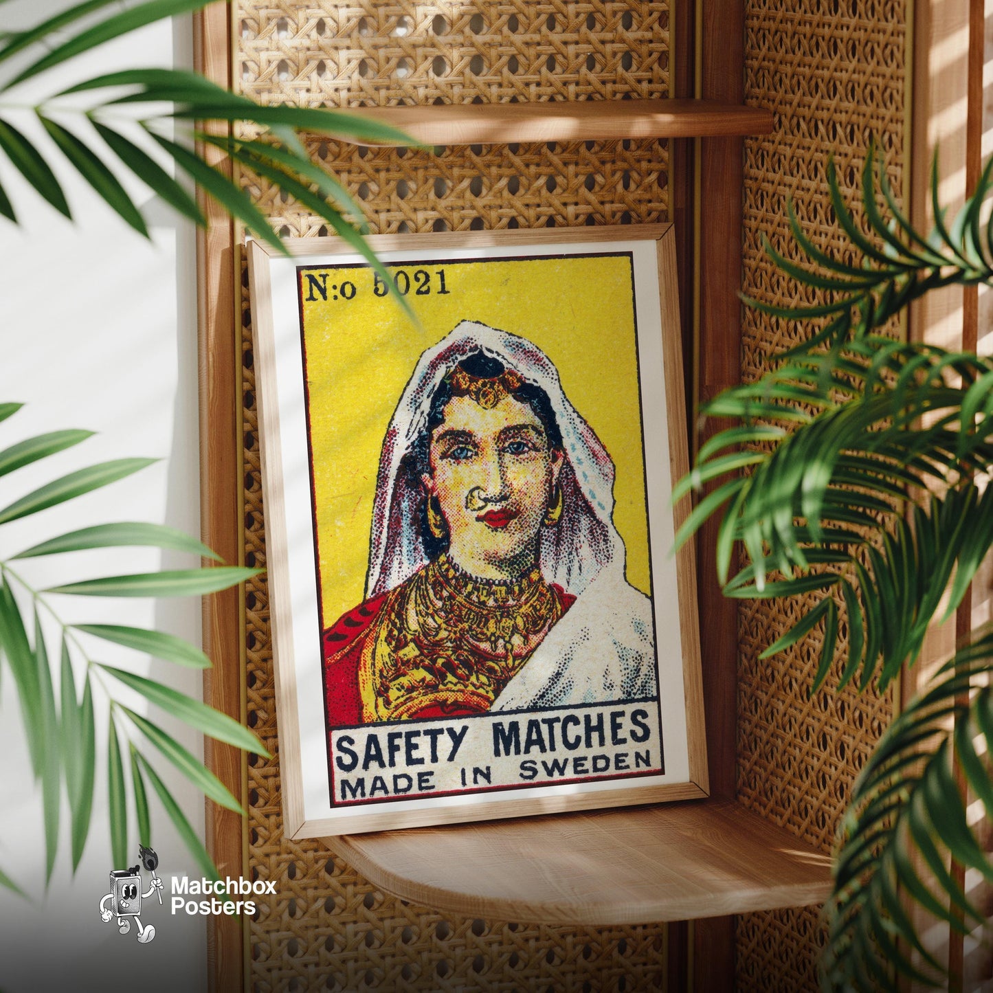 Indian Woman - vintage matchbox label print - office wall