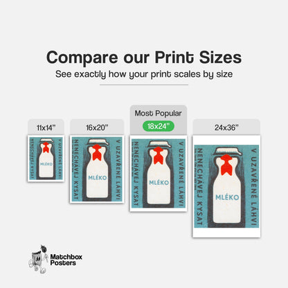 Milk Bottle - vintage matchbox label print - gallery wall preview