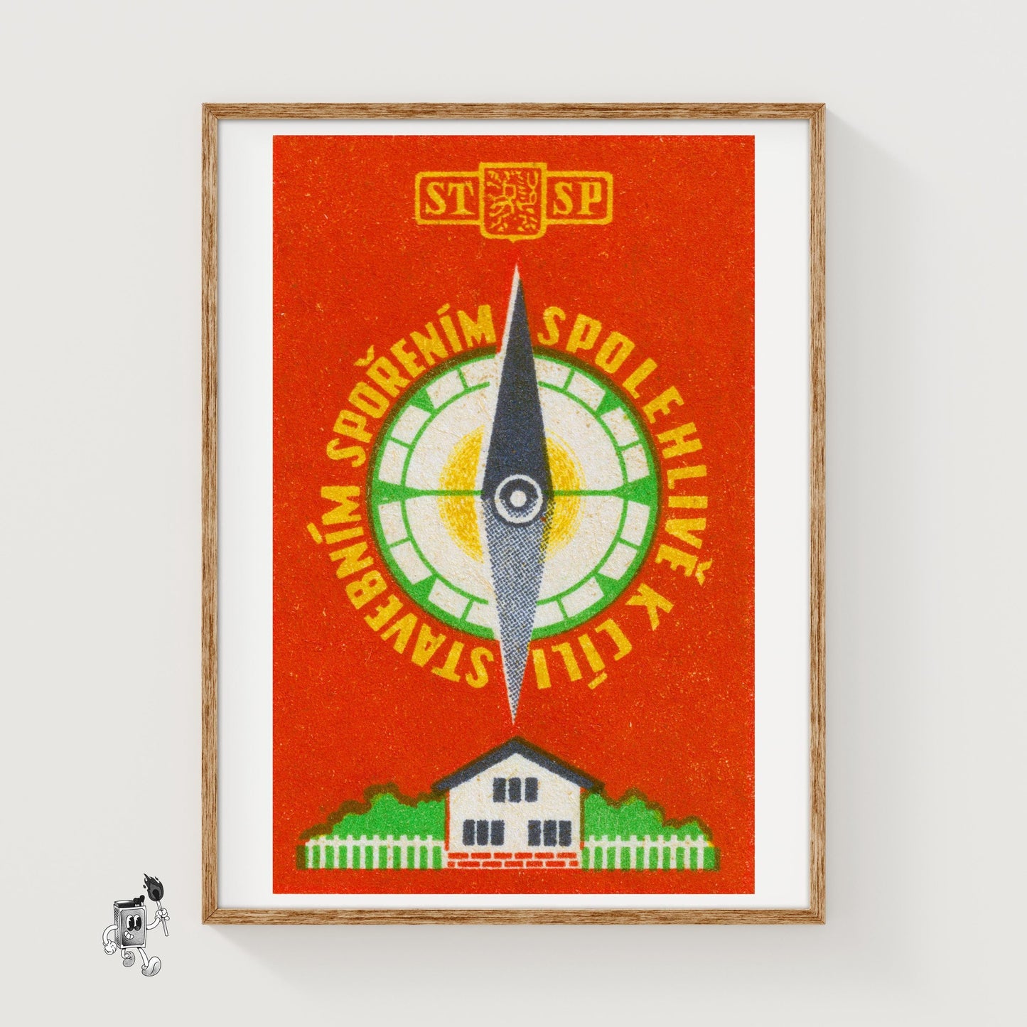 Compass - vintage matchbox label print